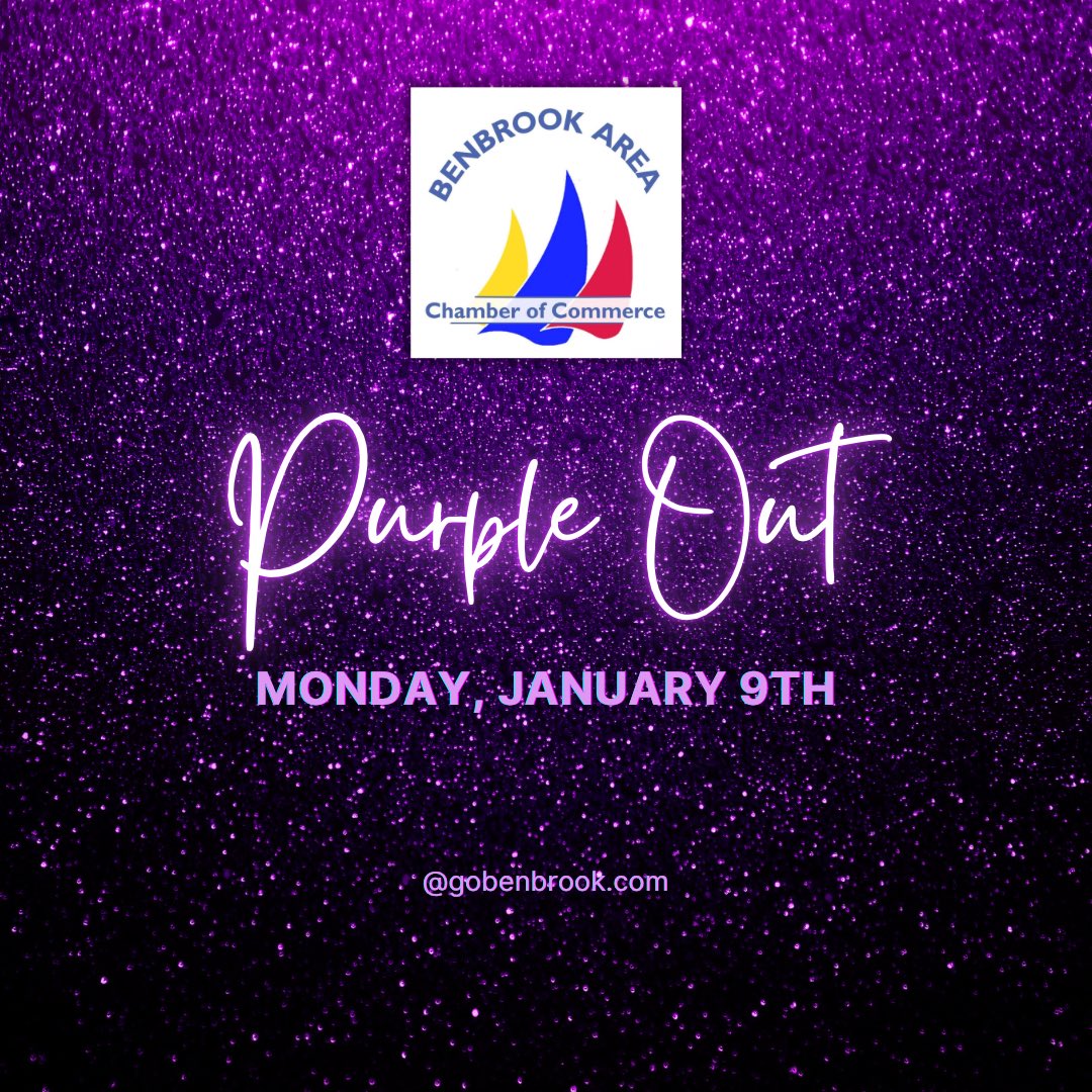 GoBenbrookBACC's tweet photo. We at the chamber encourage all of our members to “Purple Out” Monday, January 9th in support of @TCUFootball! #gohornedfrogs https://t.co/18UxU1B5Ew