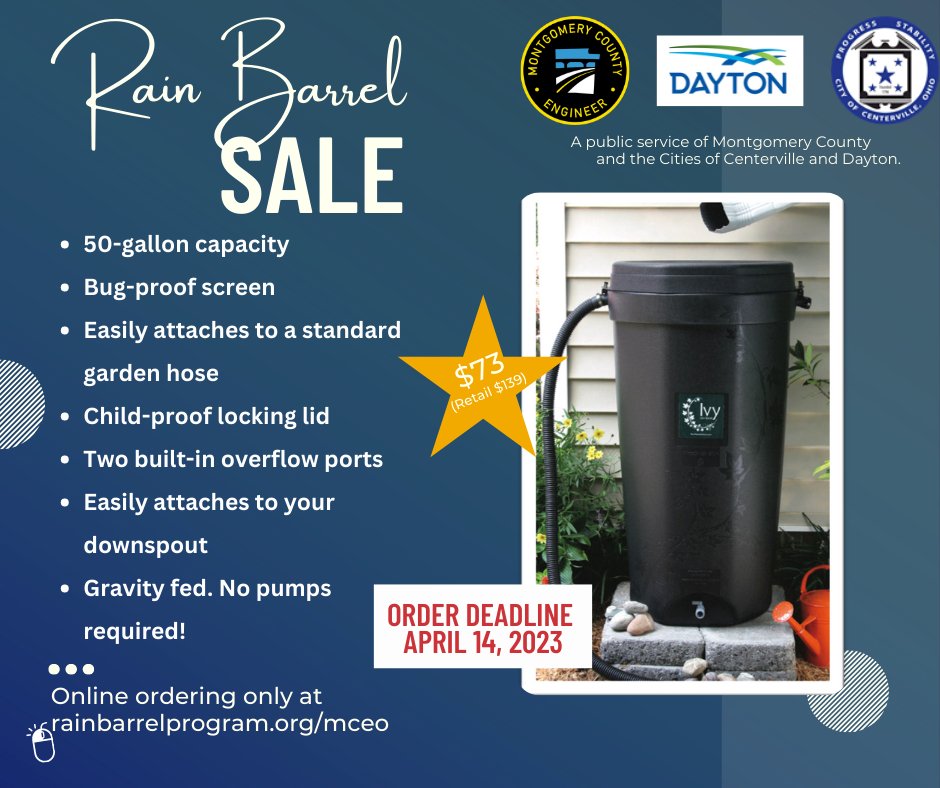 of_centerville's tweet photo. Dreaming of spring already? Get a jumpstart on this year’s garden by ordering a 50-gallon rain barrel, which can save you money on water bills and reduce stormwater runoff. The sale ends April 14! Learn more at https://t.co/iokIyaub51. https://t.co/yQ0Inn3KsW