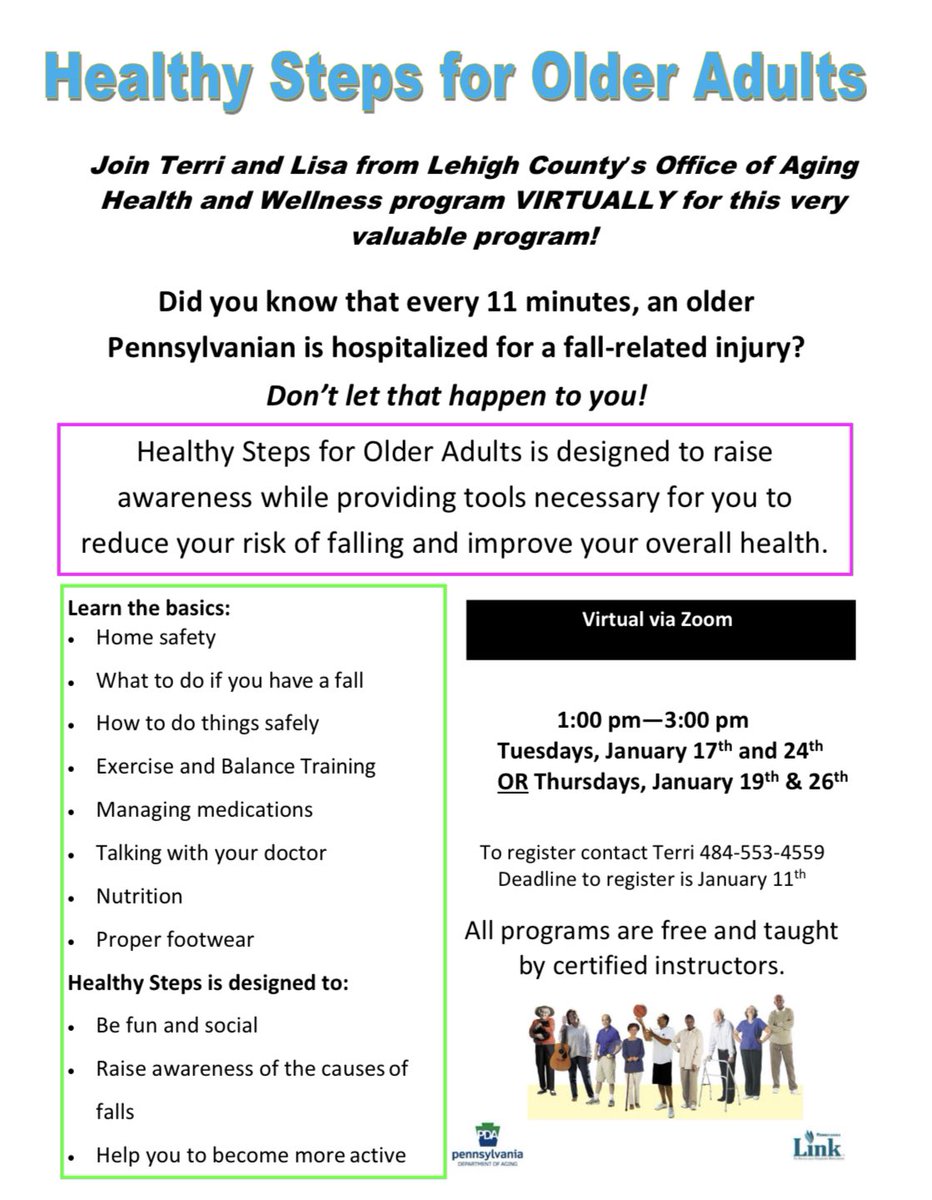CountyofLehigh's tweet photo. Join Terri and Lisa from Lehigh County’s Office of Aging Health and Wellness program virtually for this very valuable program! 

All programs are free and taught by certified instructors. https://t.co/IgDEiD15Ri