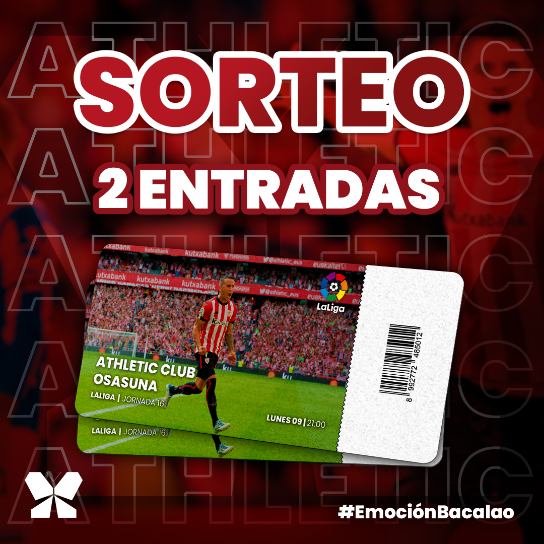 💥𝗦𝗢𝗥𝗧𝗘𝗢

¡Sorteamos 𝟮 𝗲𝗻𝘁𝗿𝗮𝗱𝗮𝘀 para el #AthleticOsasuna en San Mamés!

<a href="/AthleticClub/">Athletic Club</a> 🆚 <a href="/Osasuna/">C. A. OSASUNA</a>

Requisitos:
1º Seguir a <a href="/RadioPopular/">Radio Popular - Herri Irratia</a>
2º RT
3º Mencionar a 2 amigos en comentarios

🔻 Hasta este sábado (07/01/2023) a las 12:00

🦁 #EmociónBacalao #AthleticClub