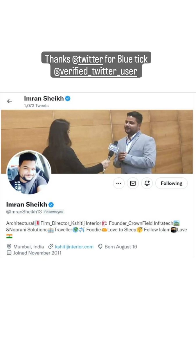 ImranSheikh13's tweet photo. Thank You @Twitter for the @premiumbusiness #blueTick 💙 @ImranSheikh13 https://t.co/3piXRo3se2