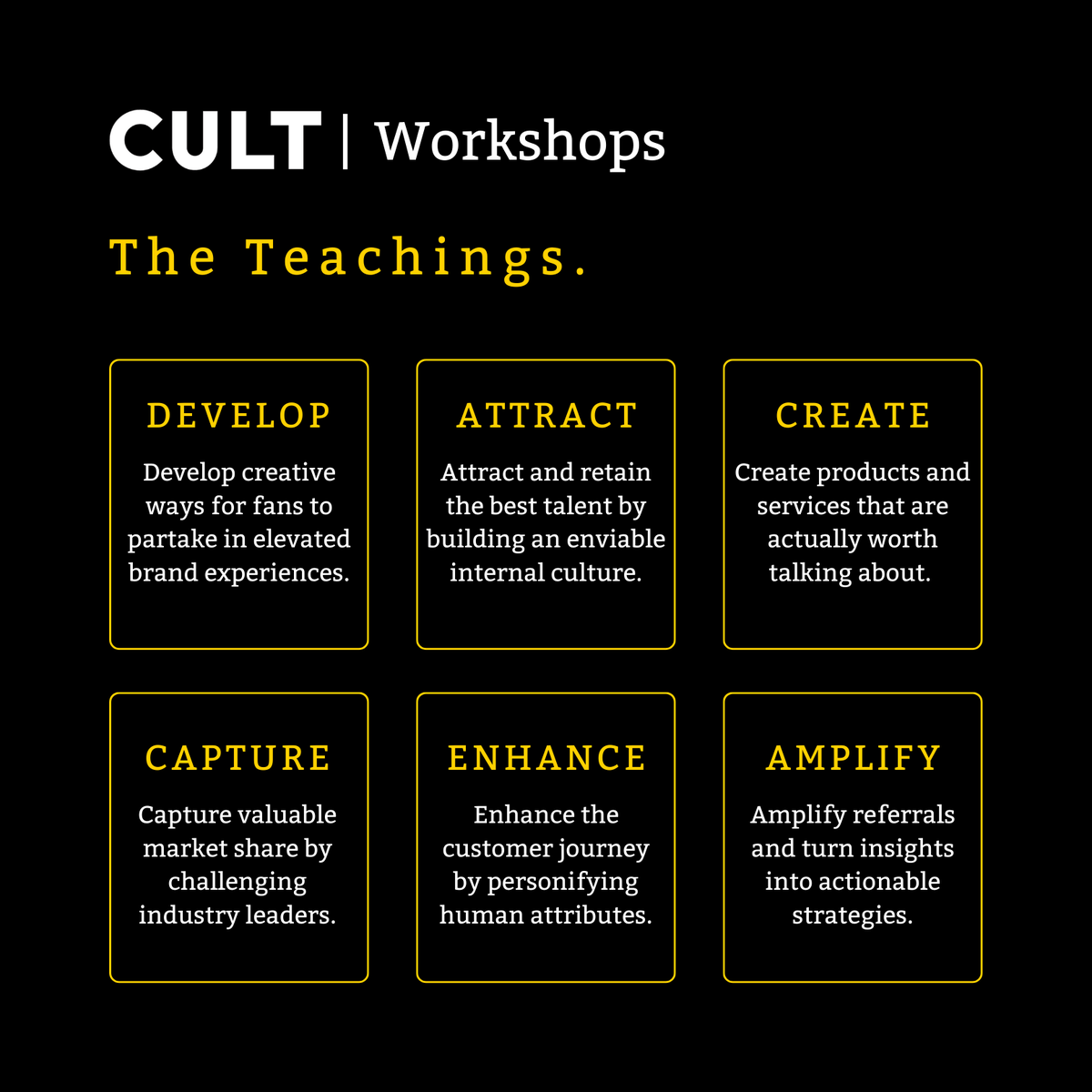 CultIdeas's tweet photo. Gain the knowledge necessary to close the gap between your brand’s current and desired states.

For information on Cult Workshop facilitators, topics and pricing, visit: https://t.co/XlMNq0C5yi 

#cultideas #cx #customerexperience #workshops https://t.co/DaPq4ocNv7