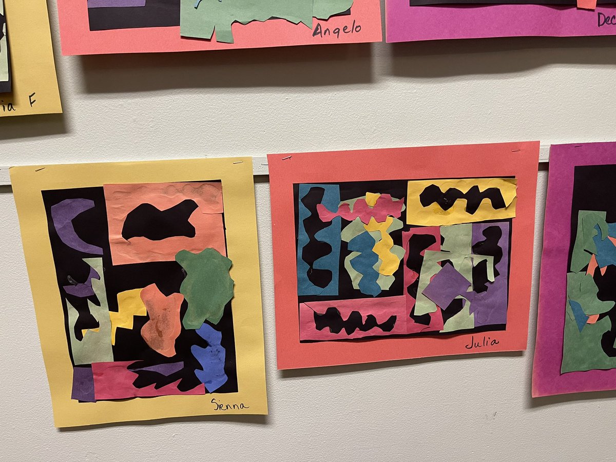 icsartsmart's tweet photo. After reading “Henri’s Scissors, 2nd grade channeled their inner Matisse. Do you think Henri is sitting on his cloud smiling? Perhaps @mrsdangelo_ICS @MsPICS2 @OReillyICS https://t.co/q8y5eTmwp3