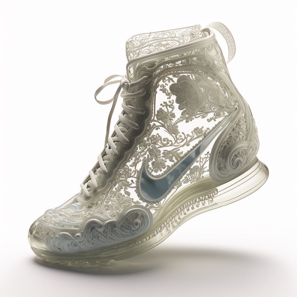 CuteCircuit's tweet photo. Cinderellaโs Glass Sneakers ๐๐โจ #midjourney #AiLust #sneakers #nikeconcept #ainike @Nike @Disney ๐คโจfor the after party ๐ https://t.co/UxpOAa0kRj