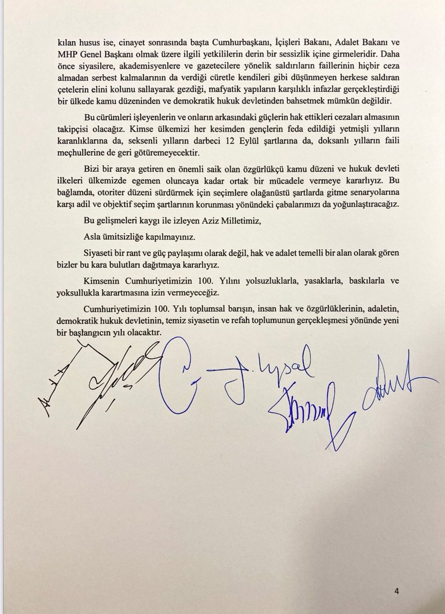 kilicdarogluk's tweet photo. Tarihi sorumluluğumuz doğrultusunda, ülkemize gerçek anlamda demokrasi ve adaleti getirmek ve herkesin huzurlu olduğu bir Türkiye’yi inşa etmek için bir araya geldiğimiz toplantıya ev sahipliği yapan başta Sn @Ahmet_Davutoglu olmak üzere, tüm genel başkanlara teşekkür ediyorum. https://t.co/qCtgD1jAOC