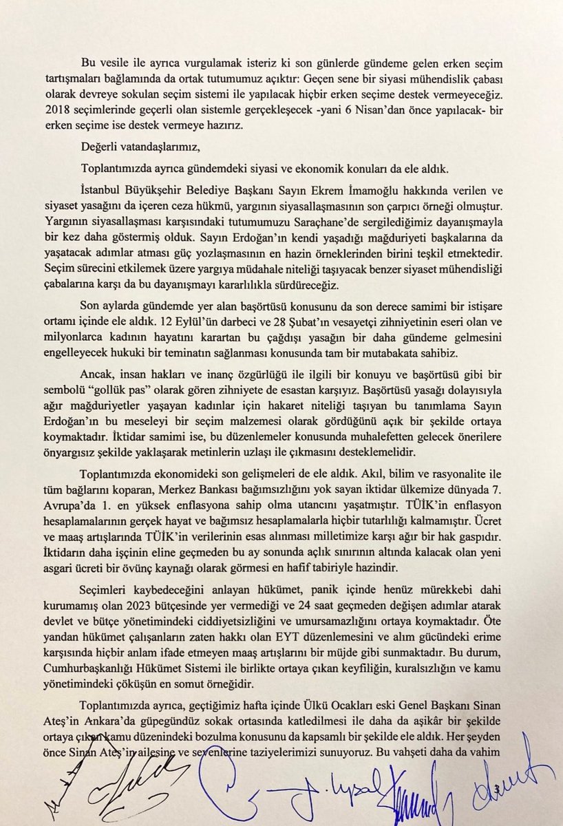kilicdarogluk's tweet photo. Tarihi sorumluluğumuz doğrultusunda, ülkemize gerçek anlamda demokrasi ve adaleti getirmek ve herkesin huzurlu olduğu bir Türkiye’yi inşa etmek için bir araya geldiğimiz toplantıya ev sahipliği yapan başta Sn @Ahmet_Davutoglu olmak üzere, tüm genel başkanlara teşekkür ediyorum. https://t.co/qCtgD1jAOC