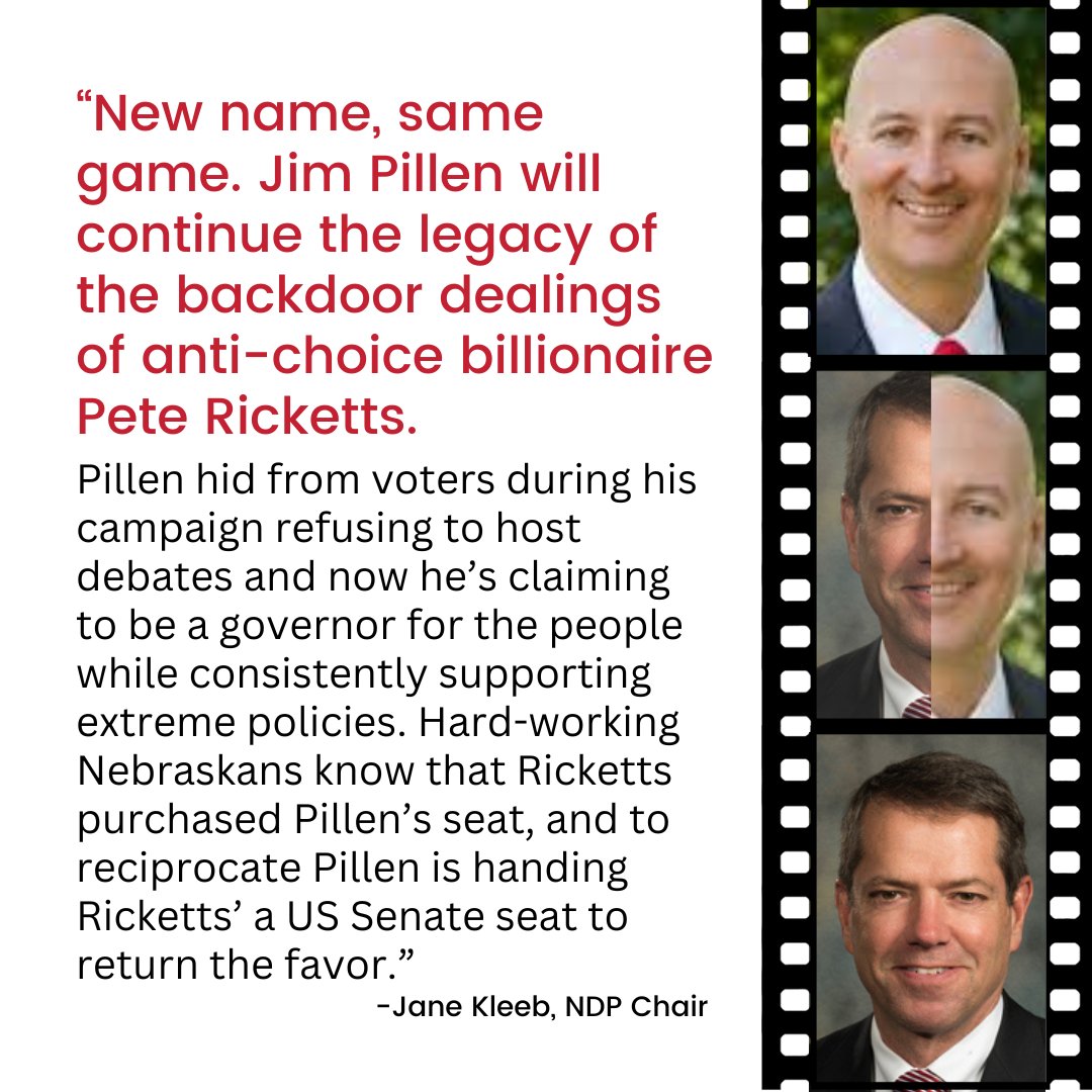 NebraskaDems's tweet image. Happening Now: “New name, same game. Jim Pillen will continue the legacy of the backdoor dealings of anti-choice billionaire Pete Ricketts.
 #Pillen #Nebraska #Ricketts #SorryAboutTheRickettsFamily #SecondVerseSameAsTheFirst