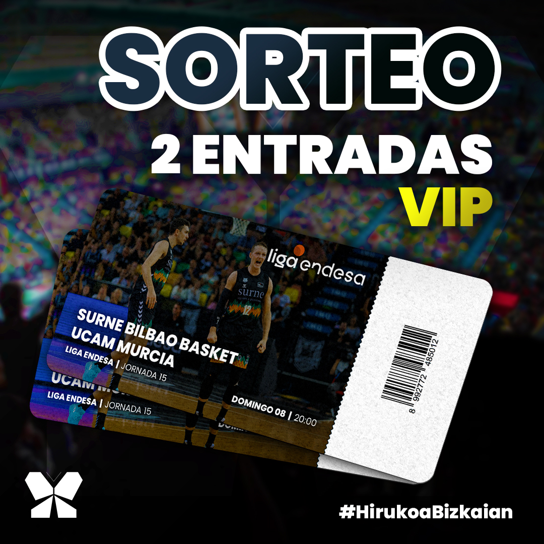 💣 𝗦𝗢𝗥𝗧𝗘𝗢

¡Sorteamos 𝟮 𝗲𝗻𝘁𝗿𝗮𝗱𝗮𝘀 𝗩𝗜𝗣 para el partido en Miribilla!

<a href="/bilbaobasket/">Surne Bilbao 😎</a> 🆚 <a href="/UCAMMurcia/">UCAM Murcia</a>

Requisitos:
1º Seguir a <a href="/RadioPopular/">Radio Popular - Herri Irratia</a>
2º RT
3º Mencionar a 2 amigos en comentarios

🔻 Hasta este sábado (07/01/2023) a las 12:00

#HirukoaBizkaian #LigaEndesa