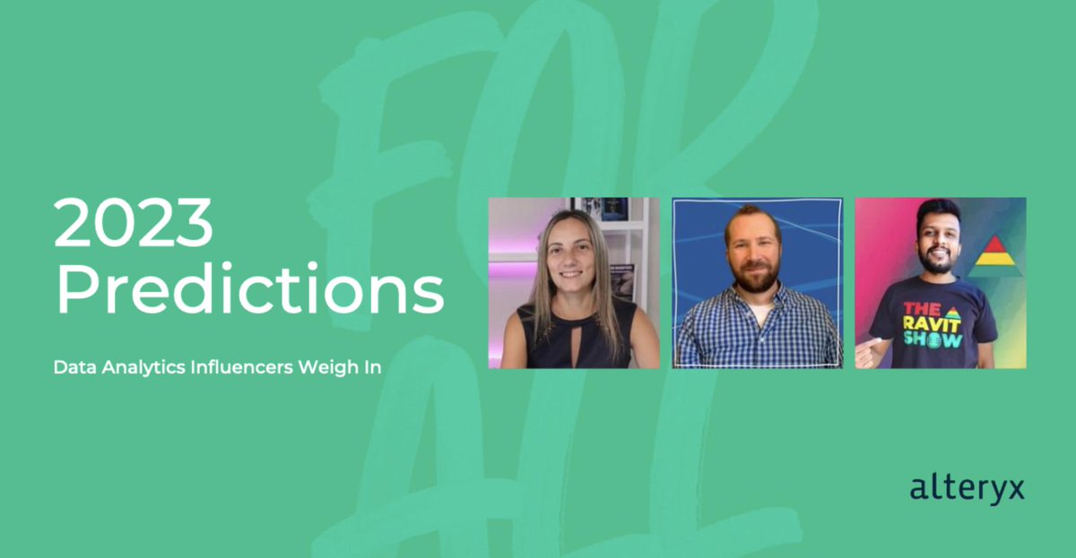 swooledge's tweet image. As we look to the year ahead, Alteryx talked with Kate Strachnyi, Ravit Jain, and Dustin Schimek to get their #dataanalytics predictions for 2023! 🔮 See what they had to say: ow.ly/HALl104pk1L #AnalyticsForAll