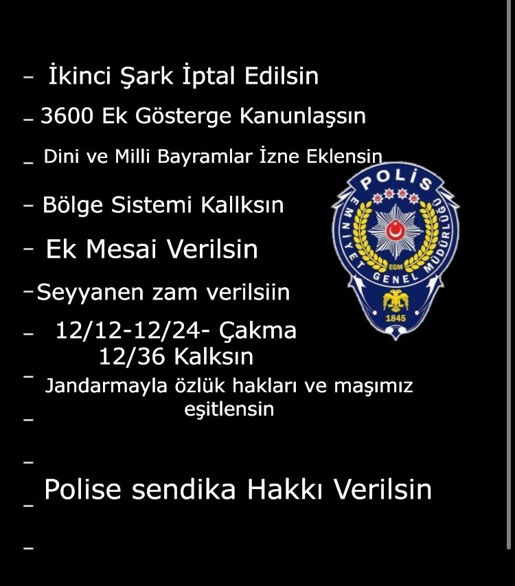 HPoliceehakan33's tweet photo. Son dönemde Öğretmenlere sağlık çalışanlarına iyileştirme yapılırken

Gece çalışma tazminatı almayan, 

Tüm resmi ve dini bayramlarda çalışan,

polislerin EHT ve FÇÜ TAZMİNATI nın % 100 oranında artırılmasını talep ediyoruz Sayın
@RTErdogan
@suleymansoylu #PolisinHakkıYeniyor https://t.co/K023ANBCdC