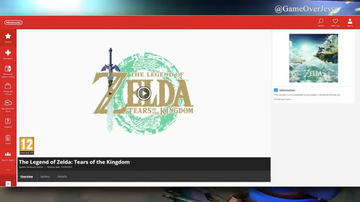 GameOverJesse's tweet image. The Legend of #Zelda Tears of the Kingdom finally has just been given a #PEGI rating of 12+ for the UK! Joining Korea’s #GRAC of 12+ &amp;amp; North America’s #ESRB of E10+. We discuss this and more in our newest Zelda video. #TotK #TearsoftheKingdom