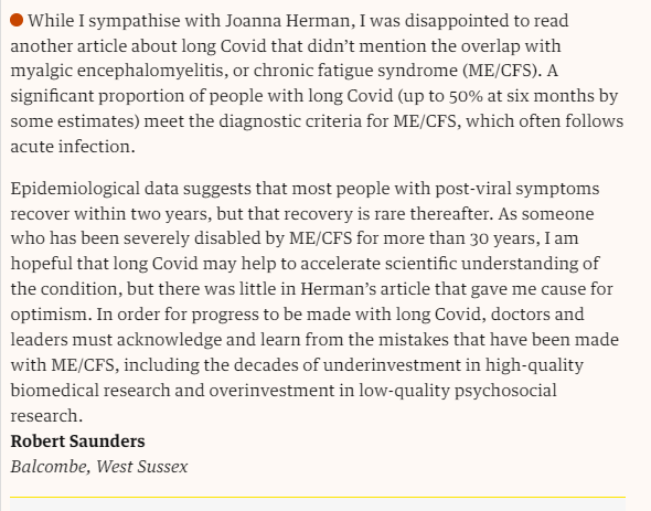 johnthejack's tweet photo. Excellent letter from @RobertHMcMullen in Guardian.
#MEcfs #LongCovid 
https://t.co/44HM2iWJZr https://t.co/lbtdzTZkCr