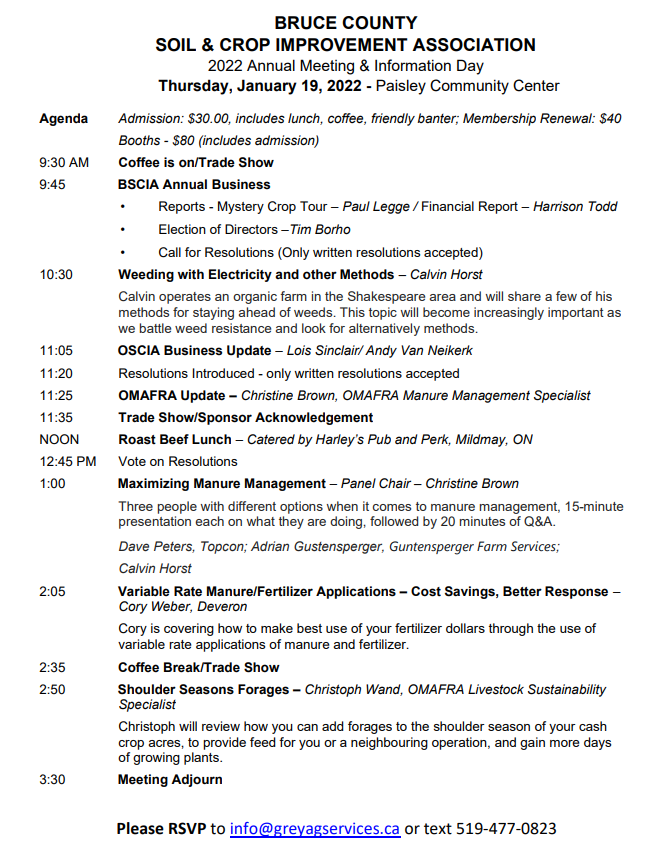 📣Keep January 19th, 2023 open on your calendar for the 2022 Bruce Soil and Crop AGM.