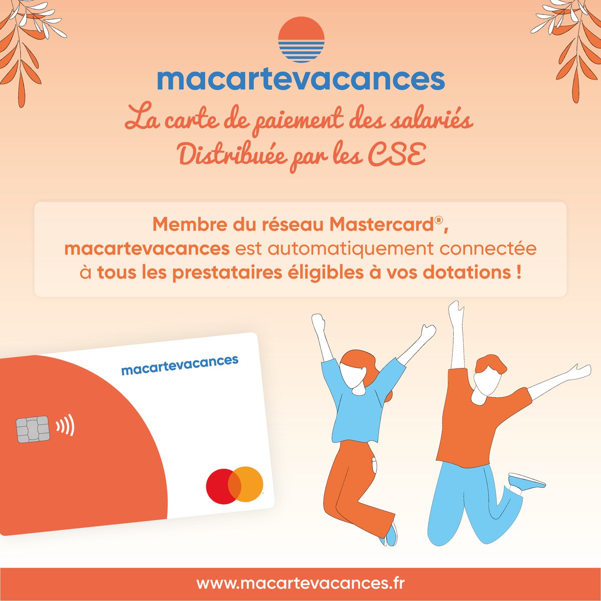 macartevacances ? C’est quoi ? 💳
C’est la carte de paiement des salariés, distribuée par les CSE. Membre du réseau Mastercard®, elle est automatiquement liée à tous les prestataires éligibles au budget alloué : Vacances, sport, culture … 
#CSE #macartevacances #cartedepaiement