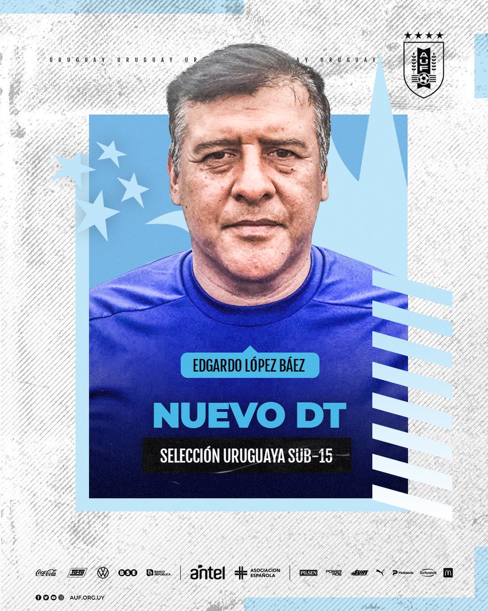Uruguay's tweet photo. 🆕 𝗟𝗔 𝟭𝟱 𝗧𝗜𝗘𝗡𝗘 𝗗𝗧

Edgardo López Báez será el técnico de la 𝘀𝘂𝗯-𝟭𝟱. 

📌 Comenzará a trabajar en enero de cara al Sudamericano 2023. 

#ElEquipoQueNosUne https://t.co/gXMXqXRYfr