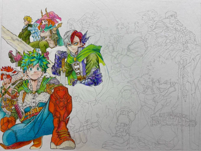 ヒロアカ扉絵模写。色鉛筆。 30% #ヒロアカイラスト #模写