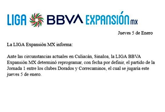 LigaMXExpansion's tweet photo. La LIGA Expansión MX informa, sobre el partido entre @Dorados y @CFCorrecaminos https://t.co/BOoRowHMiT