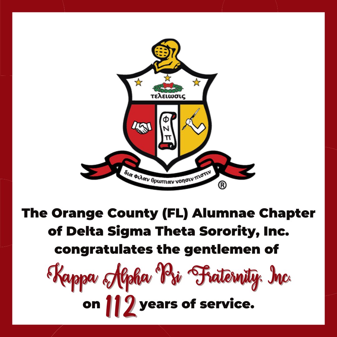 OCACFLDST's tweet photo. Congrats to @kapsi1911 on 112 years of service!

To the @orlandokappas, @wpackappas, and @ucfnupes: thank you for your continued service in our C FL community!
 
#KappaAlphaPsi #OCACDST #OrlandoNPHC #Kappa112 #J5 #KappaFoundersDay @orlandonphc #ΚΑΨ @dstinc1913 @southerndst1913 https://t.co/ba1OP8O43v