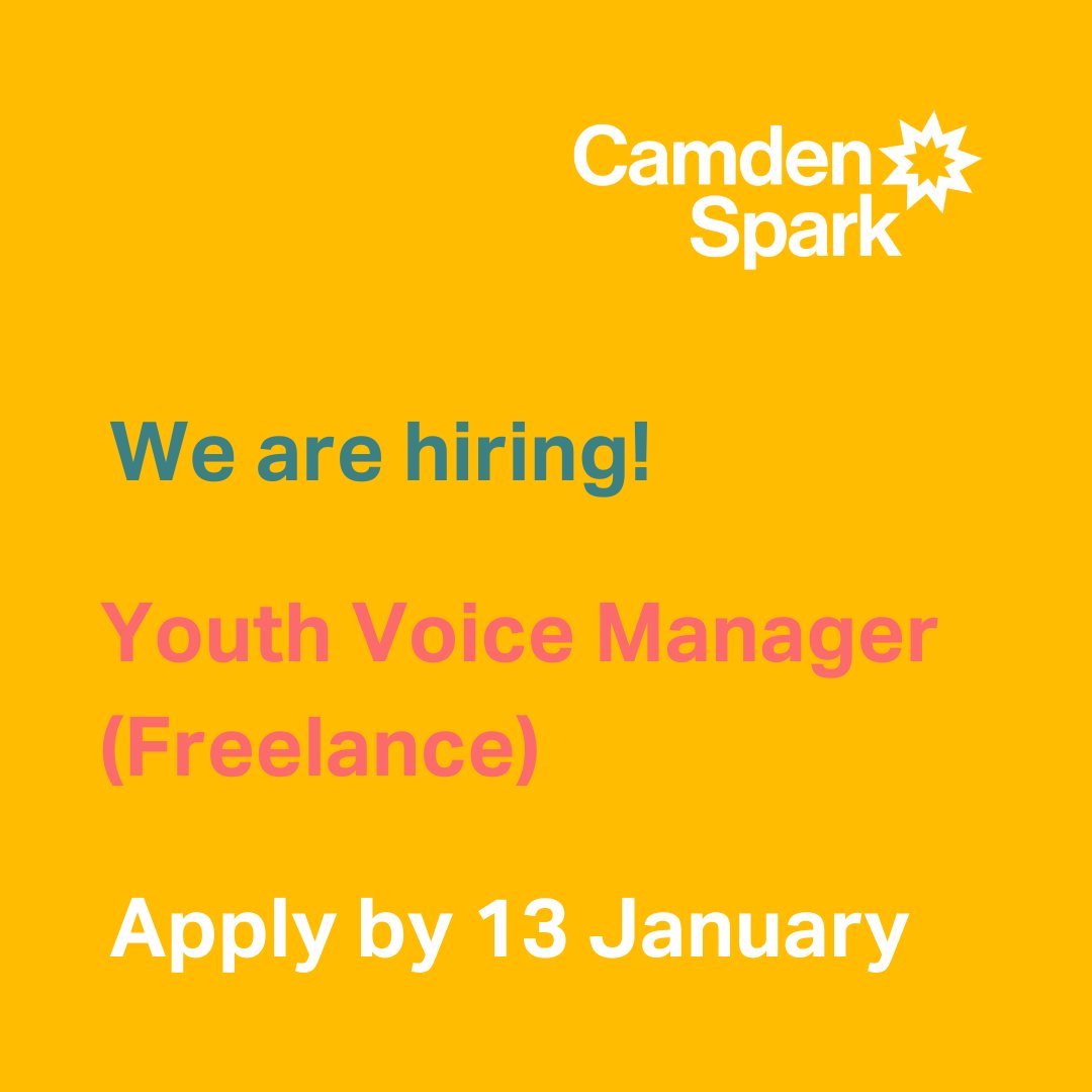 CamdenSpark's tweet photo. We are seeking a freelance Youth Voice Manager to lead the delivery of our youth engagement work. Find out more and apply (deadline 13 Jan): https://t.co/ya5yZJztxl https://t.co/7jOBrkSaFm