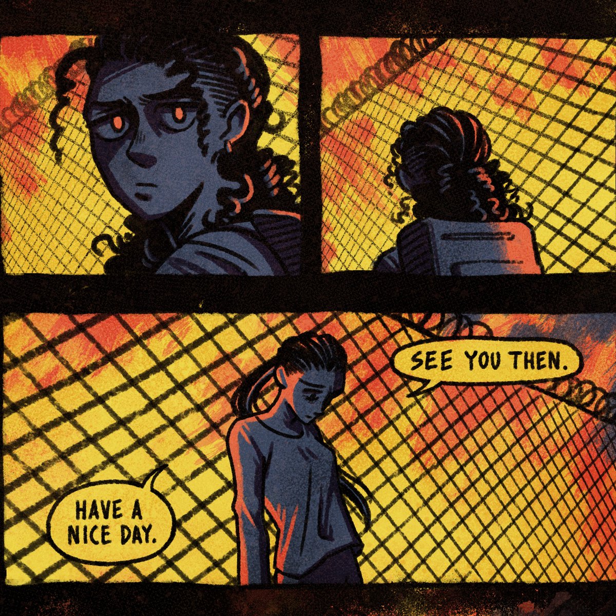 PatchworkZine's tweet photo. Some snapshots from our new issue: @jcscottart (Claire Scott) told a story inspired from a text message with the most captivating fire effect?!

Read the full story (with the inspiration) in our new issue! Link in bio.
#comics #comiczine #patchworkzine #sequentialart  #clipstudio https://t.co/BvvGvxW259
