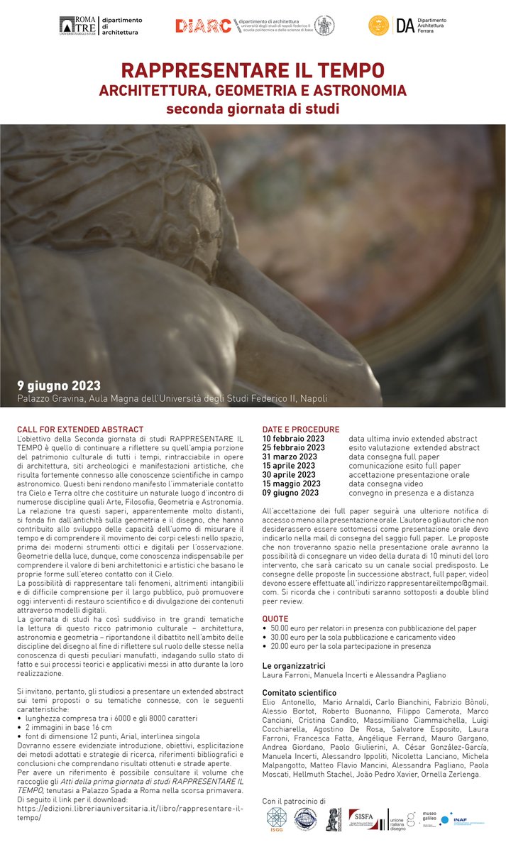 AAC pour la deuxième JE Rappresentare il tempo. Architettura, Geometria e Astronomia -> avant le 10/02/23