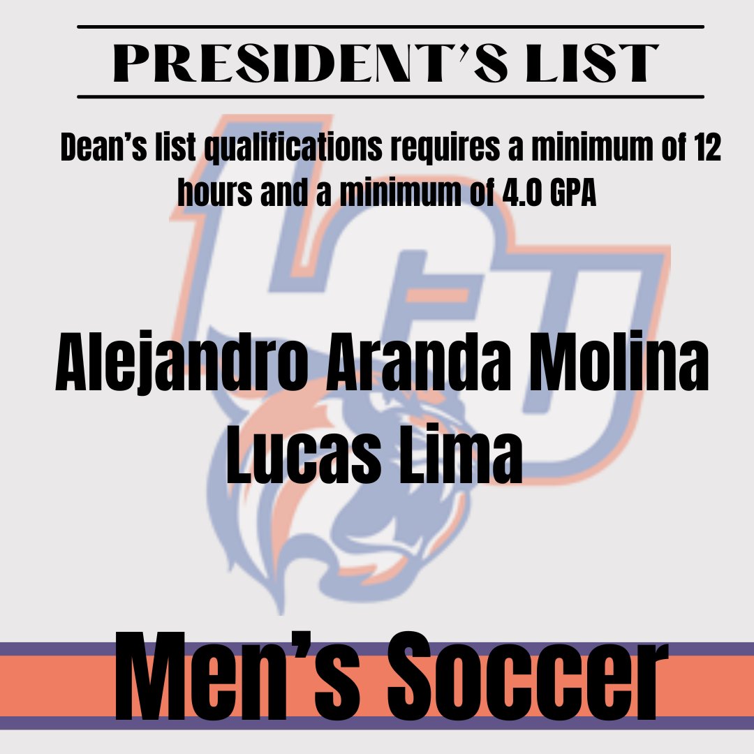 LCU_MSOC's tweet photo. Congratulations to the following student-athletes for making the President's and Dean's List. We are proud of your accomplishments on and off the field!!
#ClawsUp #NAIAMSOC @LCU_Wildcats 
@LC_University @RRACsports https://t.co/zF3t1s61vh