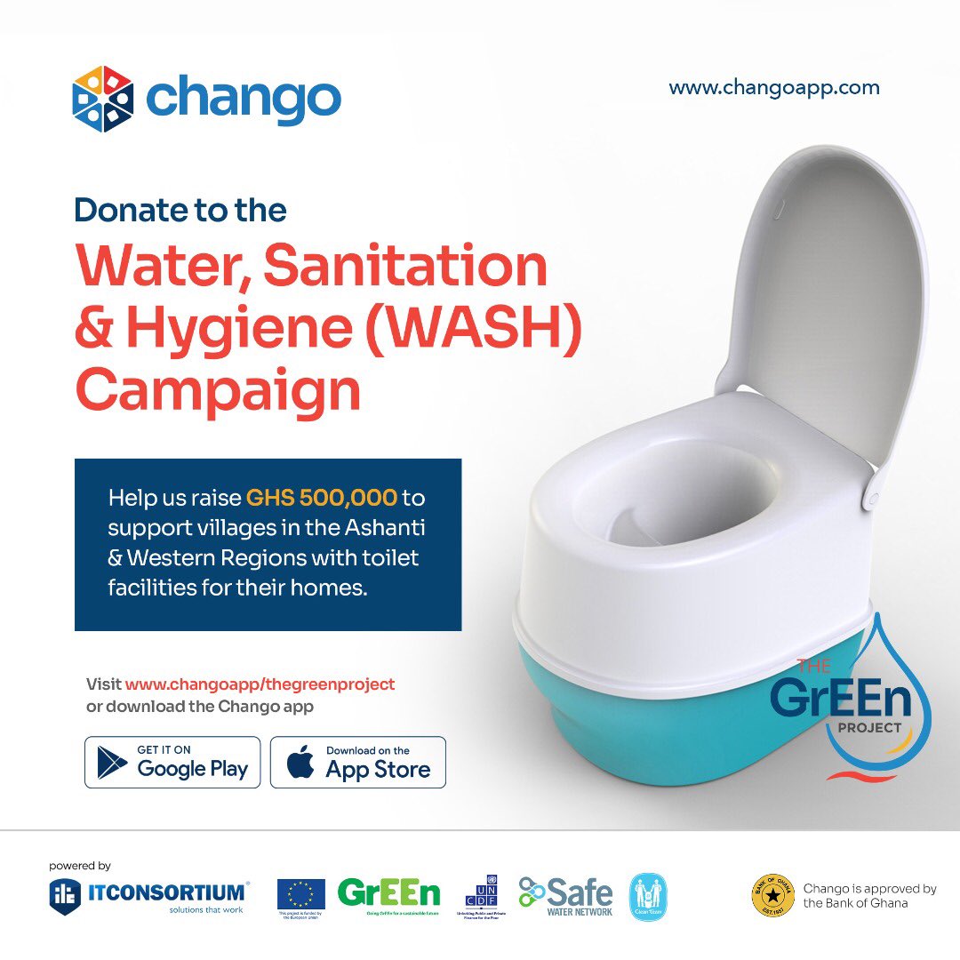 Teaming up with @CleanTeamGhana You and I can help provide sustainable in-home toilets to families living in rural areas of the Ashanti and Western regions.

Let's make a difference together!

Donate to GrEEn Project’s WASH Campaign via the link:
lnkd.in/dqHs6P2B

#chango