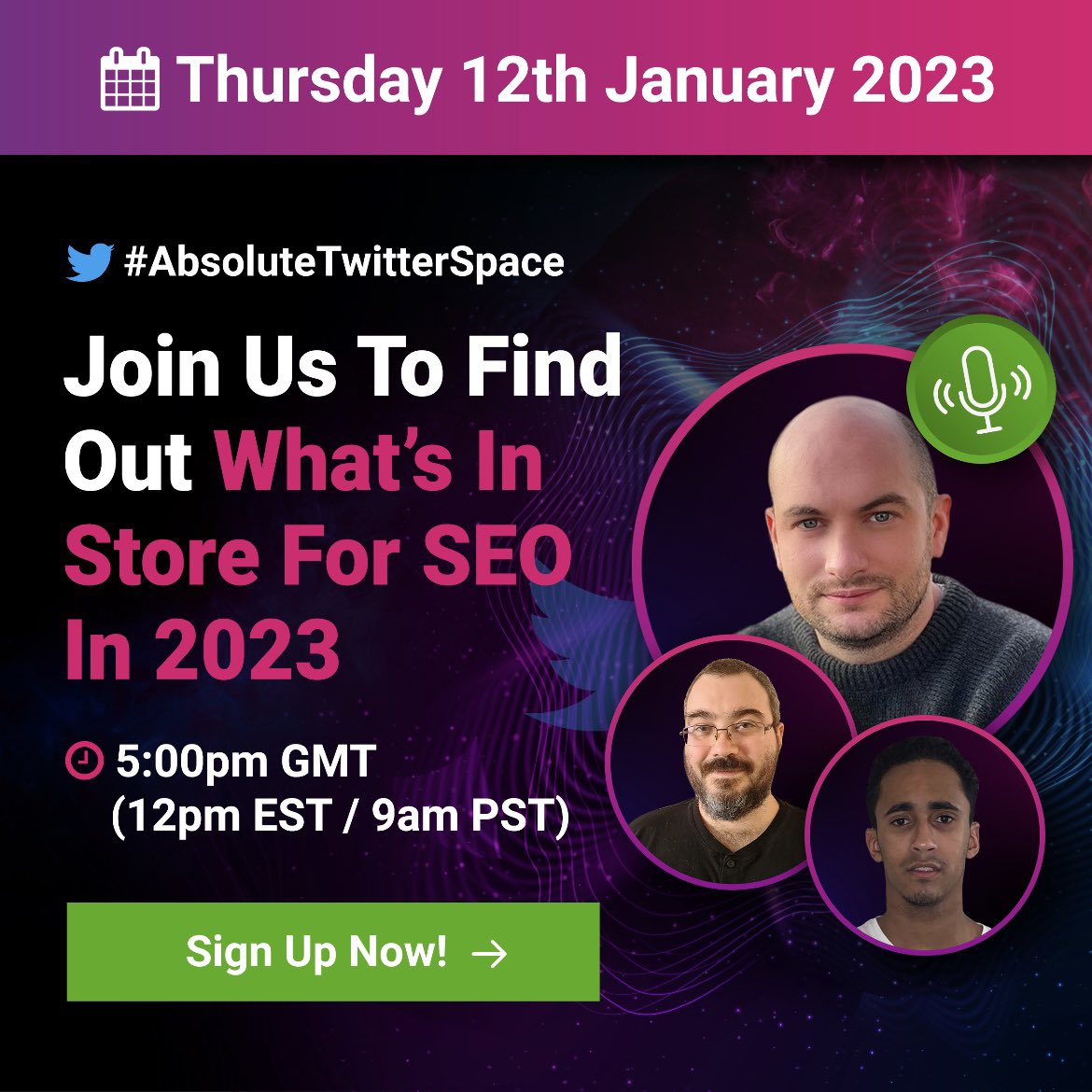 AbsoluteDMedia's tweet photo. Our first #AbsoluteTwitterSpace of 2023 is just around the corner! 🤩
Join our very own @LewisEsson9 and Andrew alongside @digitalquokka as they discuss the upcoming SEO trends you can’t afford to miss 👀
Join us on 12th Jan at 5pm 👉 https://t.co/wPziDNy707 https://t.co/BalgNtD0Bd