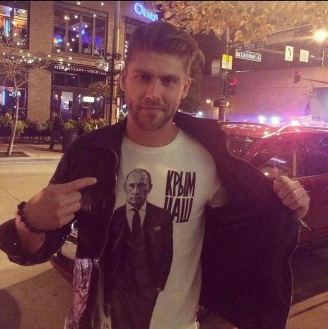 EdmontonRaider's tweet photo. Remember this for tonights Stand With Ukraine Oilers game. 

Varlamov, who fyi beats his wife, is a proud Putin supporter and liked posing in his "Crimea is Ours" Putin shirt.

Be a shame if his stay on the bench was uncomfortable https://t.co/WiCsicBU88