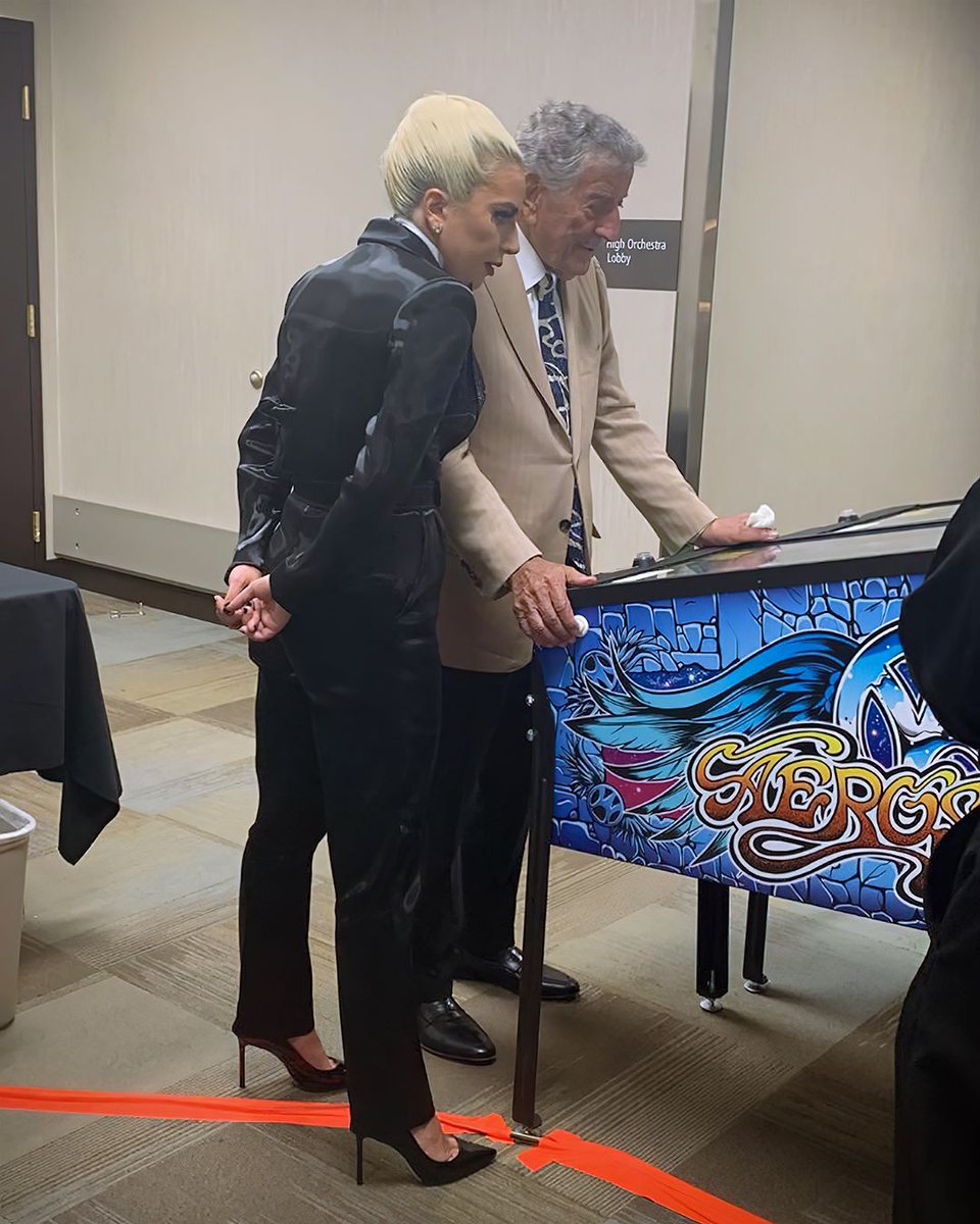 itstonybennett's tweet photo. Playing a little pinball with Lady Gaga backstage in Vegas in 2019! 🎰 #tbt https://t.co/dq0IY7cK9z
