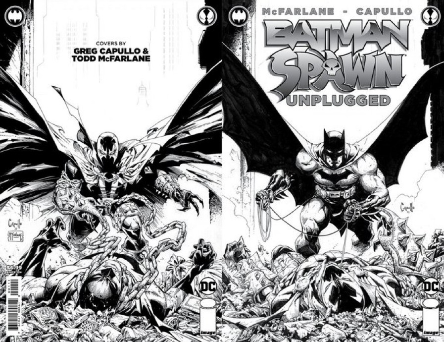 Todd_McFarlane's tweet photo. No words…No color…

BATMAN/SPAWN: UNPLUGGED hits shelves Feb. 14! 

#SpawnBatmanCrossover #Spawn #Batman #unplugged https://t.co/MYb1Dam4zj