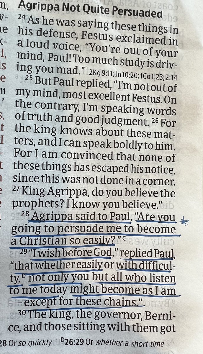 KadoHinson's tweet photo. The Apostle Paul spoke w/a boldness &amp; conviction before King Agrippa that it caused the king to respond like this…Lord help me to walk/talk like this before people. Acts 26:28-29 https://t.co/ye3eQYo4xz