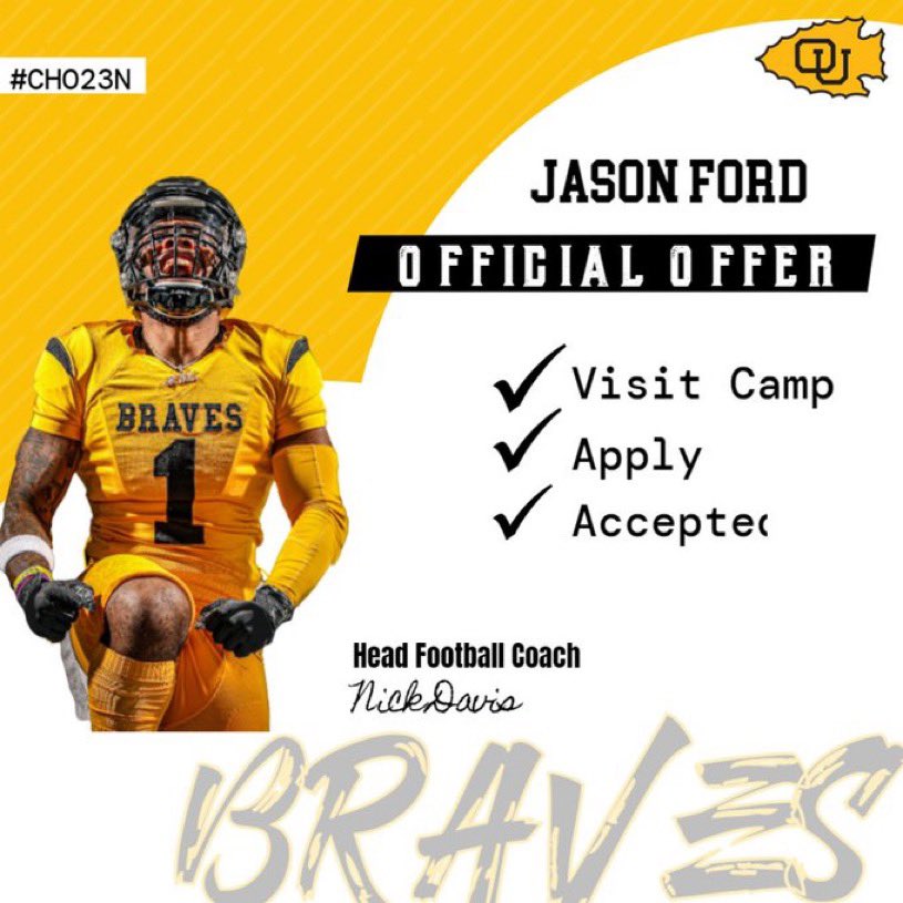 RealKingFord's tweet photo. After a conversation with @CoachHennes I’m blessed to say I’ve earned an offer to @OttawaBravesFB 🟡⚫️
@CoachNickDavis @chipd23 @hooperty12 @FootballLCP @RecruitLCP @806hsscmedia @Fhall565Hall https://t.co/wxqa4HNDQq