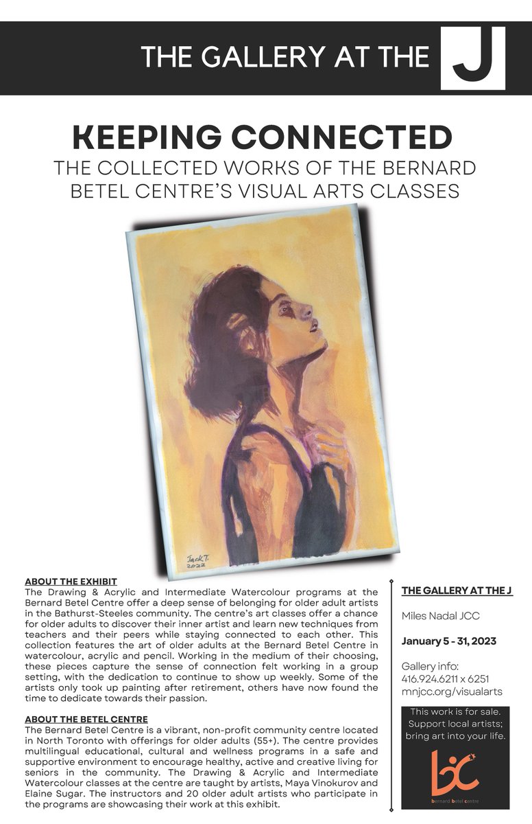 Bernard Betel Centre (@betelcentre) on Twitter photo We are excited to share that <a href="/MilesNadalJCC/">Miles Nadal JCC</a>'s new #gallery #exhibit is featuring the work from our Drawing & Acrylic and Intermediate Watercolour classes!🎨 This in-person exhibit, Keeping Connected, runs January 5-31. betelcentre.org/2023/01/05/bet… #art #watercolour #drawing #Toronto We are excited to share that <a href="/MilesNadalJCC/">Miles Nadal JCC</a>'s new #gallery #exhibit is featuring the work from our Drawing & Acrylic and Intermediate Watercolour classes!🎨 This in-person exhibit, Keeping Connected, runs January 5-31. betelcentre.org/2023/01/05/bet… #art #watercolour #drawing #Toronto