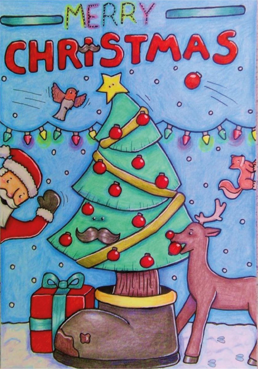 northacad's tweet photo. The Art dept held a Christmas Card competition for students with some fantastic creative entries. Congratulations to Dominika, the winner with her  illustration of Santa leaving a gift under the tree, and runner-up Millie who produced a  contemporary ice cream cone design. https://t.co/5KpiS9Aegv