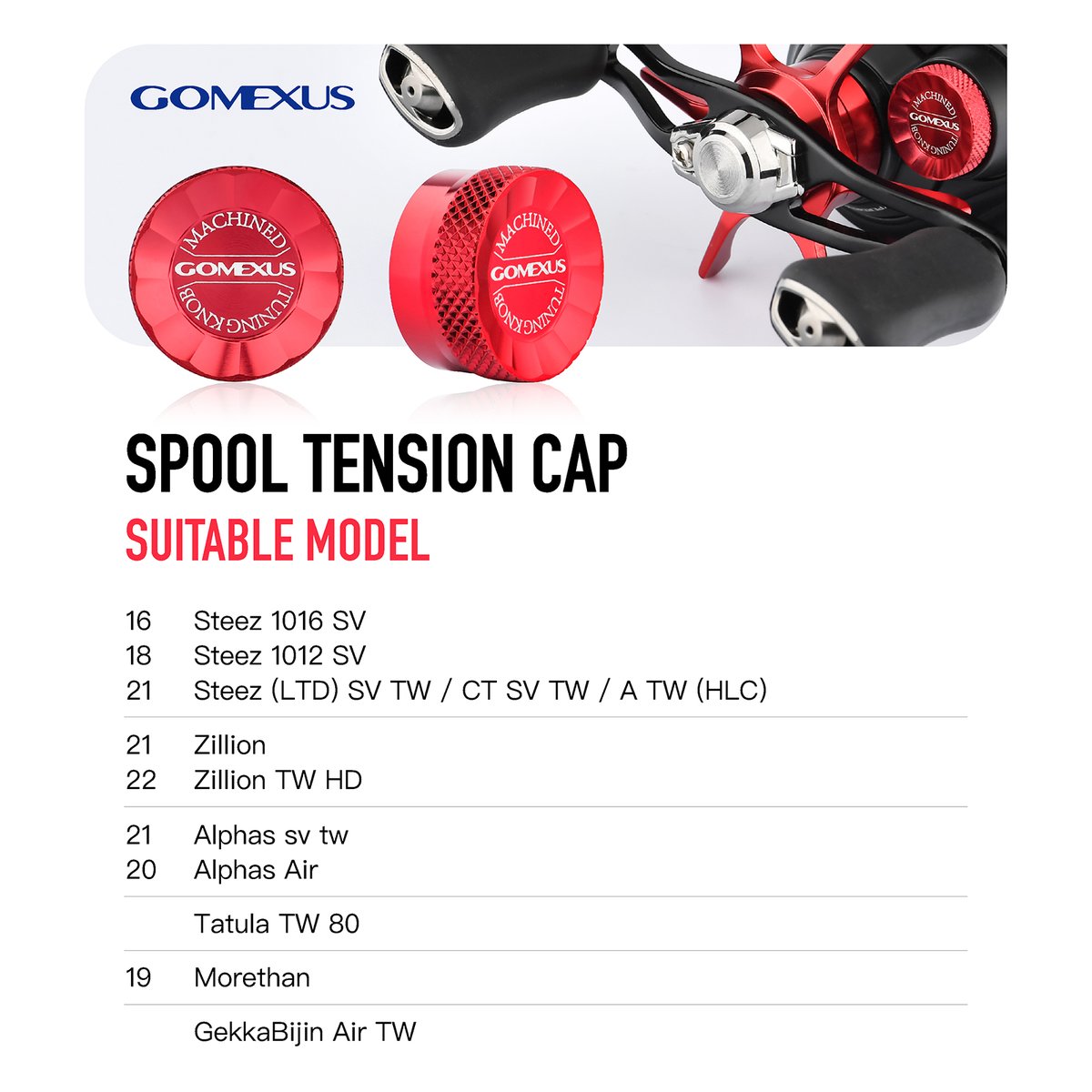 Gomexus_US's tweet photo. New Release Pt2: Gomexus Aluminum Spool Tension Knob Cap, available now in two colors, only 1.7g, make a difference! 

#daiwasteez #daiwazillion #daiwa alphas #daiwareels #baitcastingreel https://t.co/wLhPYbgSAb