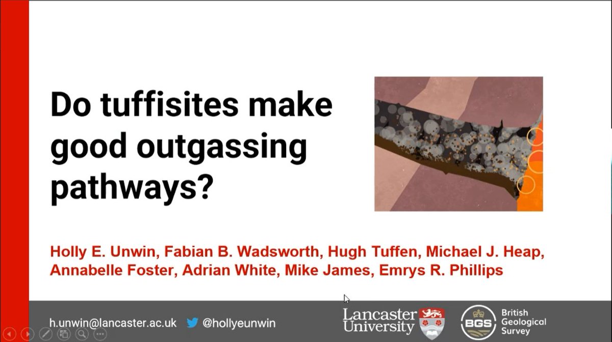Proud PhD supervisor moment: what a great #vmsg2023 talk from @hollyeunwin on tuffisites, with useful insights into their efficiency as outgassing pathways 👍👍 @ENVISIONDTP @LancsUniLEC @BGSvolcanology