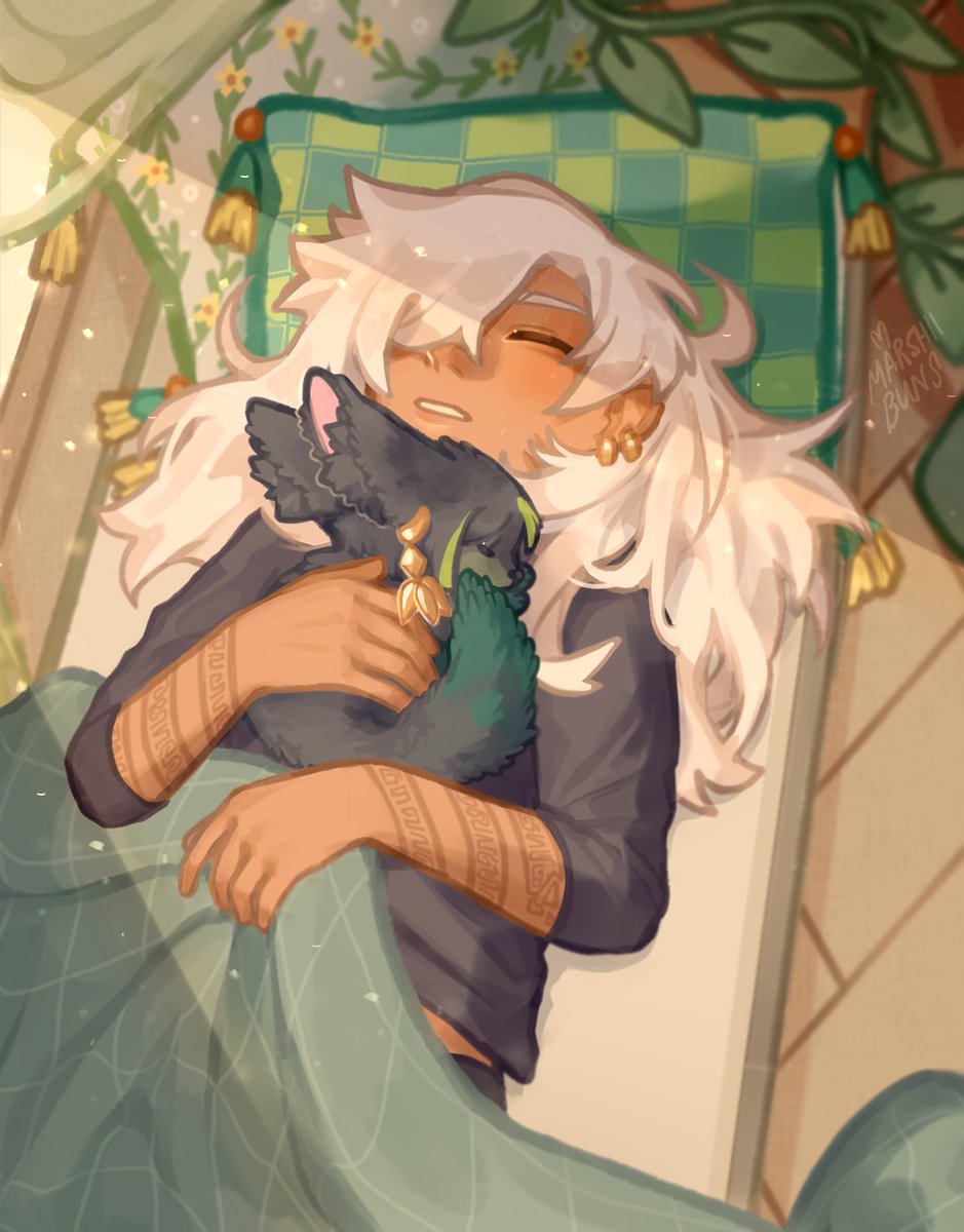 renshiivun's tweet photo. ☀️Perfect day for cuddling 🍀🪴✨ #cynonari #cyno #tighnari #genshinimpact https://t.co/CIYEJ3dcPv