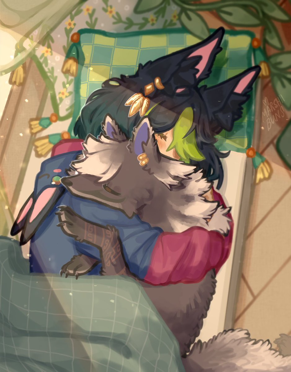 renshiivun's tweet photo. ☀️Perfect day for cuddling 🍀🪴✨ #cynonari #cyno #tighnari #genshinimpact https://t.co/CIYEJ3dcPv