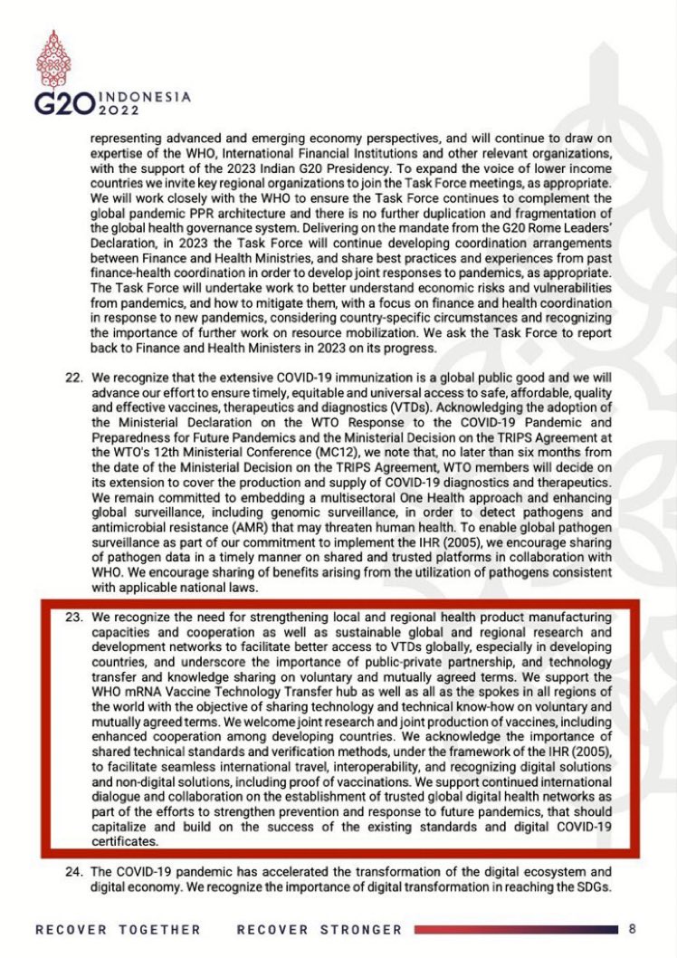 The WHO are planning to develop a global digital vaccine passport - as stated within the G20 Indonesia summit declaration from November 2022. This is likely to be ratified at the World Health Assembly (21–30 May 2023) This is unelected technocratic control.
#NoVaccinePassports