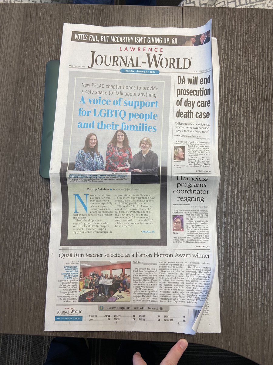 PolkQuailRun's tweet photo. Quail Run made the front page today! Congrats again to Miss Ferguson on reviving the Kansas Horizon Award! #commUNITY @usd497 https://t.co/5YAeGZMOCp