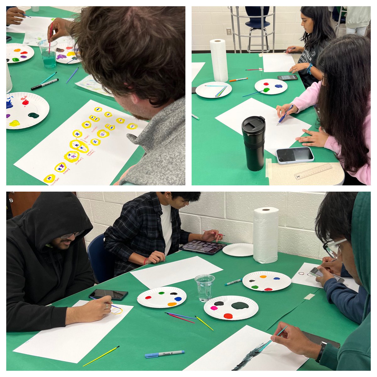 TFY77's tweet photo. Today we eased back into things in AP Biology by finding our inner Bob Ross.  Painting happy little chromosomes by reviewing the steps of meiosis &amp; cell division! @BobRossOfficial #happylittleaccidents #innerbobross #apbiology #artisticinterpretation https://t.co/wkExKNCIGn