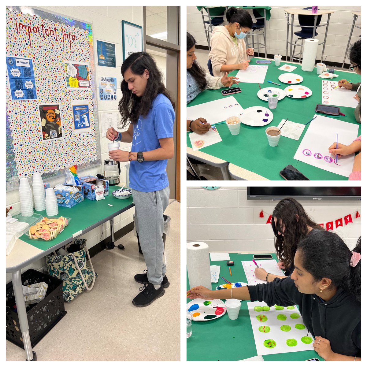 TFY77's tweet photo. Today we eased back into things in AP Biology by finding our inner Bob Ross.  Painting happy little chromosomes by reviewing the steps of meiosis &amp; cell division! @BobRossOfficial #happylittleaccidents #innerbobross #apbiology #artisticinterpretation https://t.co/wkExKNCIGn