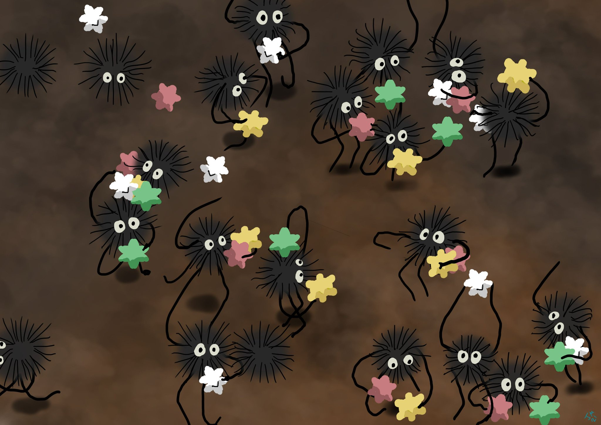 Happy birthday to Hayao Miyazaki! Here\s a study I did of the soot sprites from Spirited Away 