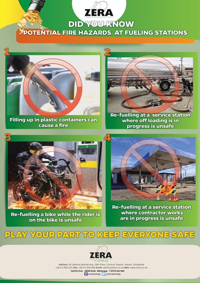 zeraenergy's tweet photo. #DidYouKnow Potential Fire Hazards to avoid at Service Stations
#Chenjera
#Beware
#Qhaphela https://t.co/uMrXIqFK0B