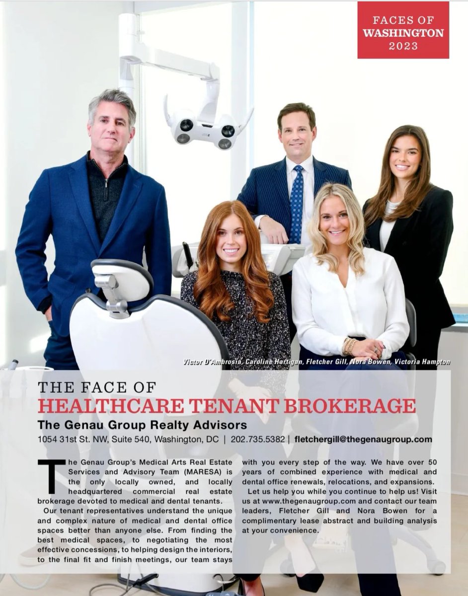 The Genau Group has been selected as Washingtonian Magazine’s Face of Healthcare Tenant Brokerage for the 2nd year in a row! Thank you so much to our amazing team of dedicated employees and, of course, our stellar clients. #TheGenauGroupRealEstate #WashingtonianMagazine