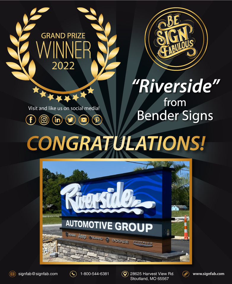 SignFabInc's tweet photo. Our Grand Prize Winner of the #BeSignFabulous photo contest is Bender Signs of Pollocksville, NC for their sign "Riverside!".
Congratulations! And thank you to all who entered the contest in 2022! We had so many wonderful entries!
#ChannelLetters #Signs #wholesalesigns #signage https://t.co/8w2UnO3csC
