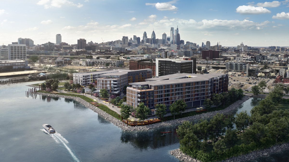 RisingRealEst's tweet photo. The Festival Pier project is underway. It entails two 6-story structures with 470 residential units, 46,432 SF of commercial, and 313 parking spots. One of the commercial tenants will be a grocery store. Link to article: https://t.co/aGli7VepWp #philadelphia #realestate #yimby https://t.co/cl647egdMV