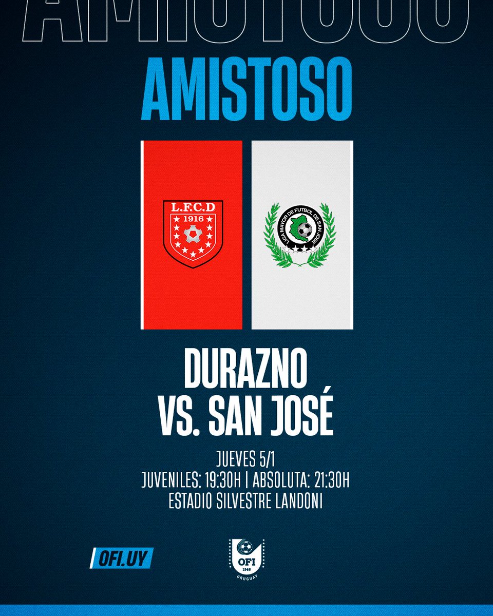 _ofiuy's tweet photo. 🔜 𝐀𝐦𝐢𝐬𝐭𝐨𝐬𝐨𝐬 de jueves

Soriano 🆚 Juventud Unida (Arg)
Durazno 🆚 San José

#CopaOFI https://t.co/MH07onvsPi