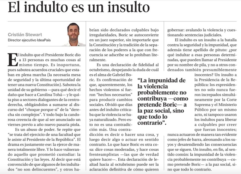 cstewartc's tweet photo. Comparto columna en @La_Segunda. 
“El indulto es un insulto”. https://t.co/HQrVRlv9GP